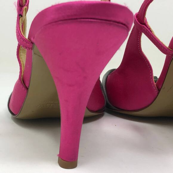 J Crew Martine Slingback Womens Size 7 Pink Gray Satin Twist Knot Peep Toe Heel - Picture 8 of 12